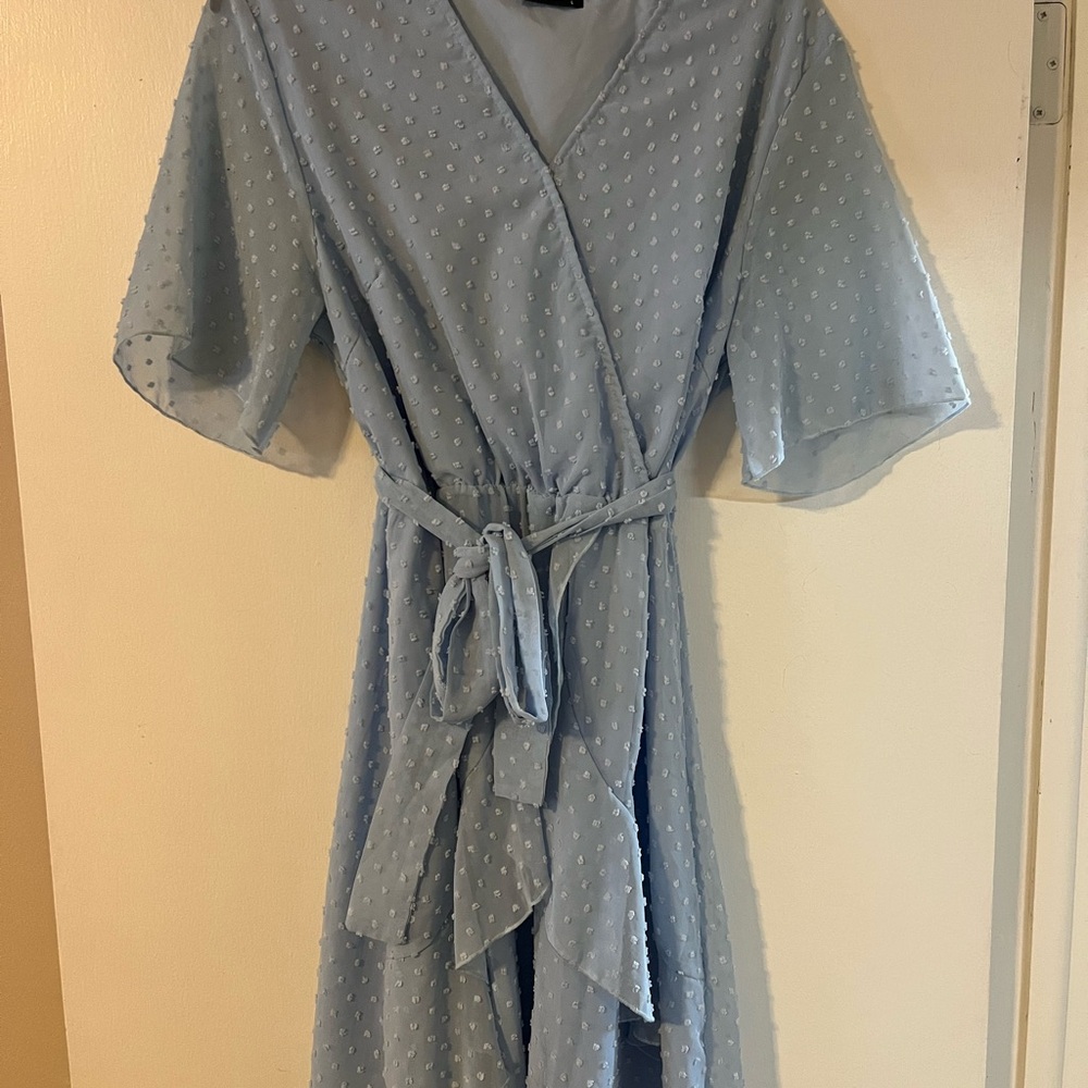 Chic Light Blue Midi Wrap Dress
